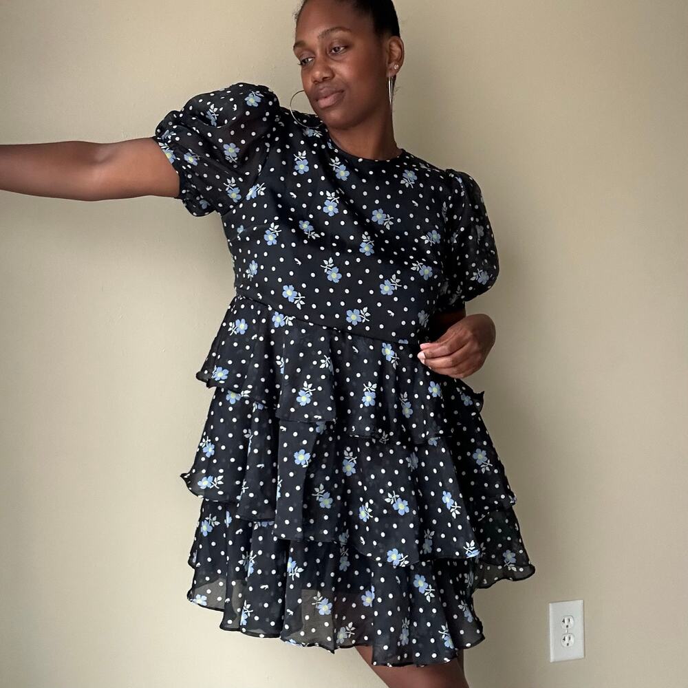 Sandy Liang For Target Black Polka Dot Baby Doll Dress Size Large